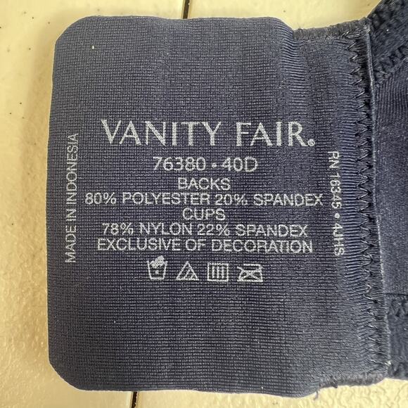 Vanity Fair 40D Bra Beauty Back Underwire Full Figure Coverage Lace 76380 Blue - Picture 12 of 13